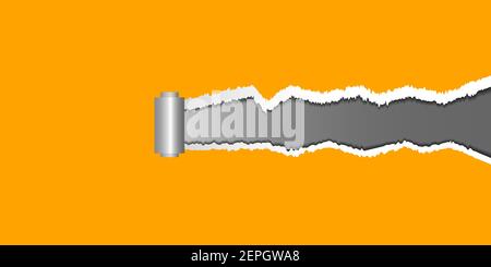 carta strappata realistica con ombre su sfondo giallo. Illustrazione Vettoriale