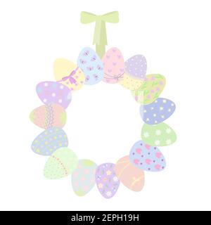 Uova di Pasqua Garland simbolo di vacanza colorato decorato in toni pastello, stile piatto illustrazione vettoriale per primavera decorazione del tempo di festa, biglietti d'auguri, io Illustrazione Vettoriale