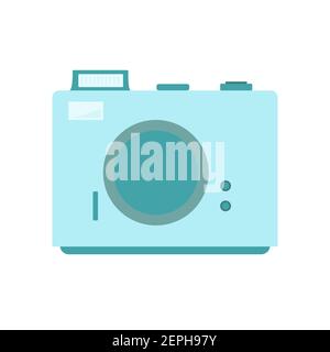 Fotocamera semplice piatto stile vettore trendy illustrazione accessorio per viaggio, viaggio, clipart per biglietti d'auguri, il design di vacanze estive Illustrazione Vettoriale