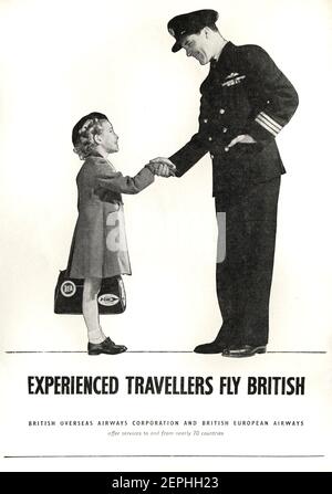 Pubblicità Vintage 1950 per BOAC (British Overseas Airways Corporation) E BEA (British European Airways) Foto Stock