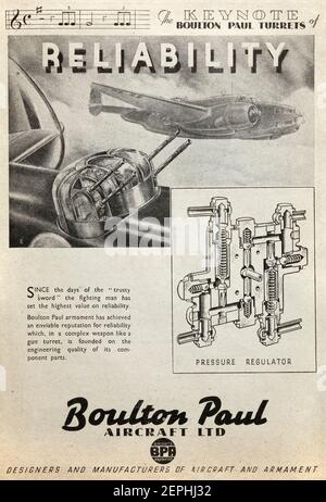 Spot d'epoca del 1944 per le torrette basculanti British Boulton Paul utilizzate dagli aerei RAF nella seconda guerra mondiale, che mostra il bombardiere Lockheed Hudson. Foto Stock