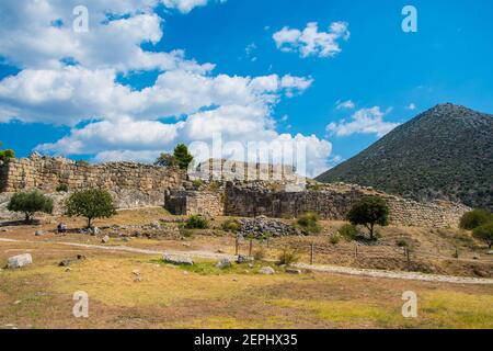 Τhe Acropoli micenea presso il sito archeologico di Micene nel Peloponneso, Grecia Foto Stock