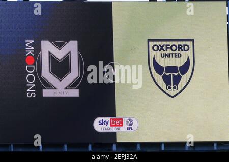 MILTON KEYNES, INGHILTERRA. 27 FEBBRAIO Sky Bet League una partita tra MK Dons e Oxford United allo Stadium MK di Milton Keynes sabato 27 febbraio 2021. (Credit: John Cripps | MI News) Credit: MI News & Sport /Alamy Live News Foto Stock