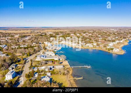 Vista aerea di Little neck Road e dintorni, southampton, ny Foto Stock