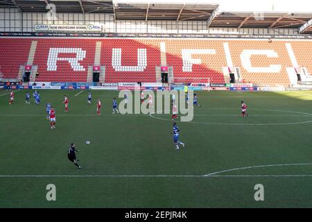 Rotherham, Yorkshire, Regno Unito. 27 febbraio 2021; AESSEAL New York Stadium, Rotherham, Yorkshire, Inghilterra; Campionato inglese di calcio della Lega Calcio, Rotherham United contro Reading; vista generale dello stadio vuoto a causa della pandemia credito: Action Plus Sports Images/Alamy Live News Foto Stock