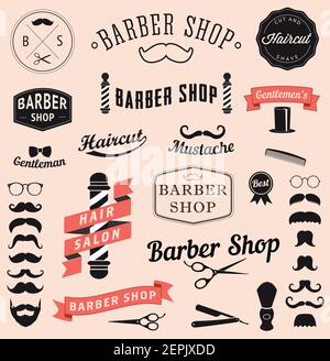 set di icone di design per barbiere. Modelli di logo vettoriali Illustrazione Vettoriale
