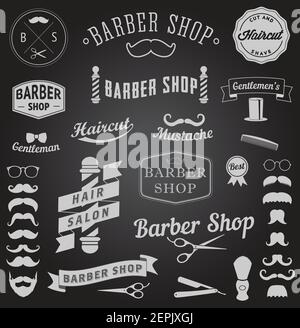 set di icone di design per barbiere. Modelli di logo vettoriali Illustrazione Vettoriale
