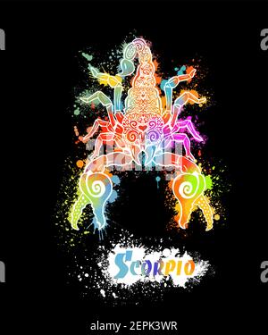 Scorpion di modelli multicolore. Stampa T-shirt. Segno zodiacale Scorpio. Supporti misti. Illustrazione vettoriale Illustrazione Vettoriale