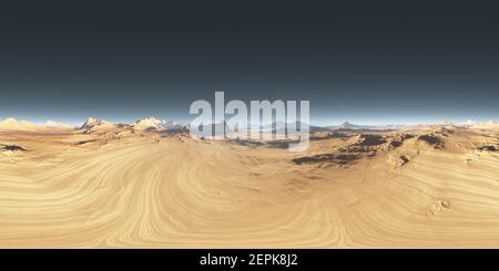 Visualizzazione panoramica a 360 gradi di paesaggio desertico a 360 gradi. Proiezione equirettangolare, mappa dell'ambiente, panorama sferico HDRI. illustrazione 3d