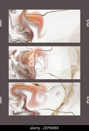 Disegno di marmo liquido pastello, struttura liquida, sfondo astratto. Set di design diverso con onde dorate. Sfondo moderno e colorato di tendenza in color pastello. 3Dillstrazione Foto Stock