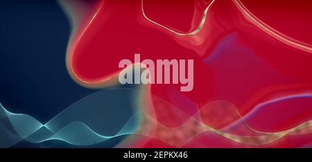 Splendido design liquido in marmo. Motivo di agata di marmo fluido di colore rosso blu, onde dorate. Sfondo astratto. Design moderno e colorato alla moda. Forma del liquido di colore dell'onda. Illustrazione 3D Foto Stock
