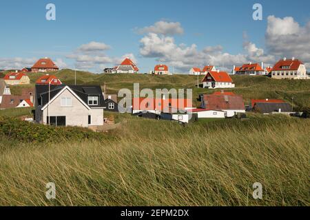 Lønstrup costruire in dune; Danmark; Lonstrup; Danimarca Foto Stock