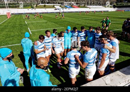 Madrid, Spagna. 27 Feb 2021. Torneo Internazionale di Rugby 7s di Madrid. Torneo maschile. 2 ° fine settimana, 1 ° giorno. Squadra argentina. Università Complutense, Madrid, Spagna. Credit: EnriquePSans / Alamy Live News Foto Stock