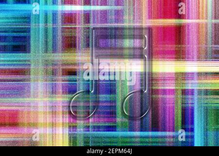 Beamed sedicesimo simbolo nota, musica backgroundd, colorato sfondo a scacchi Foto Stock