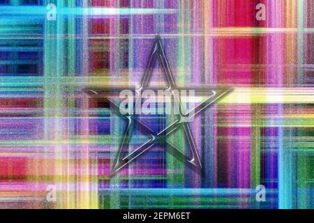 Simbolo di Pentagramma, stella a cinque punte, Satanismo, sfondo colorato a scacchi Foto Stock