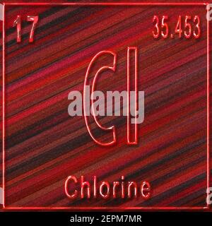 Elemento chimico cloro, segno con numero atomico e peso atomico, elemento Tavola periodica Foto Stock