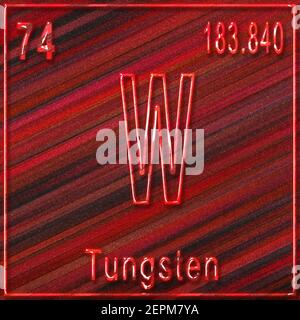 Elemento chimico del tungsteno, segno con numero atomico e peso atomico, elemento Tavola periodica Foto Stock