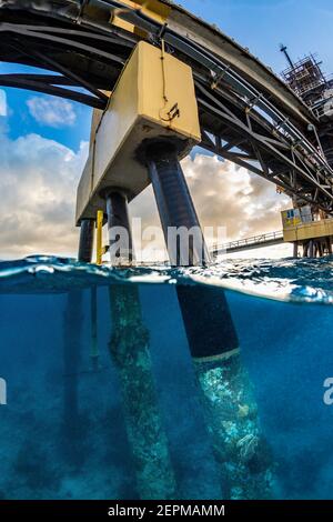 Sopra il Molo del sale, Bonaire, le Antille di Leeward Foto Stock