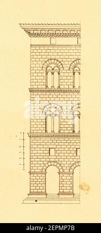 Antica illustrazione raffigurante parte della facciata di Palazzo Piccolomini a Siena. Fu progettato da Alberto di Giovanni Alberti. Pub con incisione Foto Stock