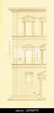 Antica incisione ottocentesca raffigurante la facciata di Palazzo Bartolini a Firenze. Illustrazione pubblicata in forma argleichende Architektonische Foto Stock