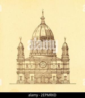 Incisione antica raffigurante un progetto architettonico della Cattedrale di Berlino, XV secolo. Illustrazione pubblicata in vergleichende Architektonische Formenlehr Foto Stock