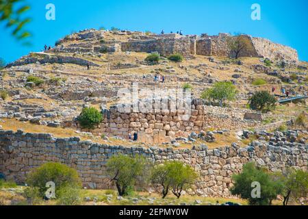 Τhe Acropoli micenea presso il sito archeologico di Micene nel Peloponneso, Grecia Foto Stock