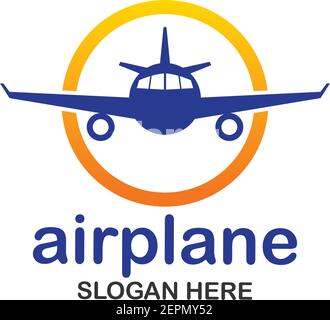 air plane logo, travel world logo con spazio di testo per la linea di tag slogan, illustrazione vettoriale Illustrazione Vettoriale