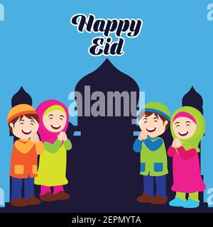eid mubarak (pieno di benedizione) eid kareem saluto design, illustrazione vettoriale Illustrazione Vettoriale