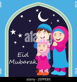 eid mubarak (pieno di benedizione) eid kareem saluto design, illustrazione vettoriale Illustrazione Vettoriale