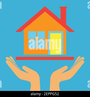 mano che tiene il simbolo della casa di acquisto il concetto della casa. illustrazione vettoriale Illustrazione Vettoriale