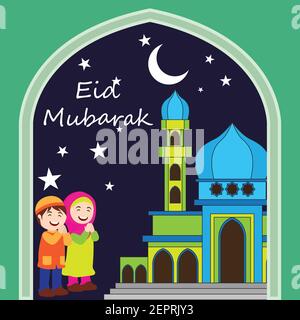 eid mubarak (pieno di benedizione) eid kareem saluto design, illustrazione vettoriale Illustrazione Vettoriale