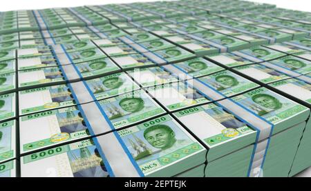 Illustrazione in 3D di 5000 franchi CFA dell'Africa occidentale sfondo Foto Stock