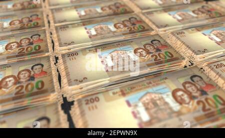Illustrazione 3D di Bolivia 200 bollette sfondo stack Foto Stock