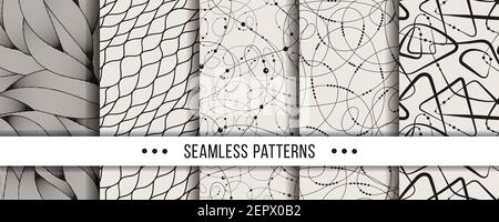 Insieme di modelli senza giunture rigidi e minimalistici. Collezione per colorare pagine, stampe tectile, decorazioni, design Illustrazione Vettoriale