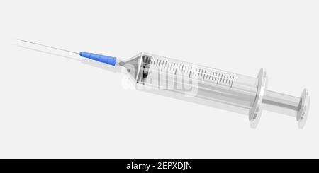 Siringa vuota realistica con ago. Concetto medico. Vaccino e vaccinazione. Illustrazione vettoriale isolata su sfondo bianco. Illustrazione Vettoriale