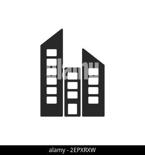 Icona dell'edificio dell'ufficio dell'appartamento. Silhouette dell'edificio nera. Vettore isolato su bianco Illustrazione Vettoriale