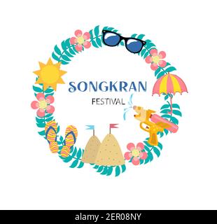 Happy Songkran festival Thailandia bello sfondo design, illustrazione vettoriale Illustrazione Vettoriale