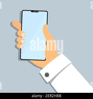 mano della persona che tiene lo smartphone flat illustrazione vettoriale Illustrazione Vettoriale