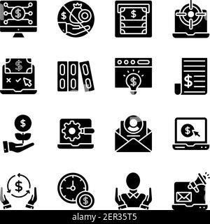 Confezione di icone solide Fintech Illustrazione Vettoriale