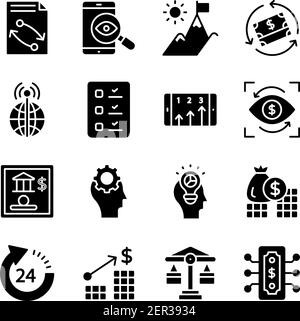 Pacchetto icone solide Business e Fintech Illustrazione Vettoriale
