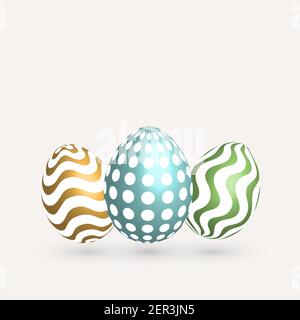Buona Pasqua. Tre uova di Pasqua con diversa forma geometrica su sfondo isolato. Icone vettoriali. EPS 10. Illustrazione Vettoriale