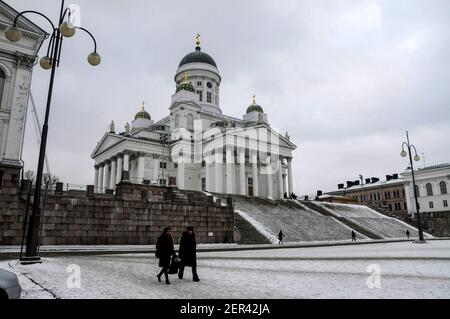 La Cattedrale di Helsinki, uno dei principali punti di riferimento della città in Piazza del Senato a Helsinki, Finlandia. La Cattedrale di Helsinki è l'evangelico Lutero Finlandese Foto Stock