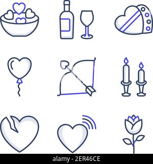 Confezione di icone colorate per la festa di San Valentino Illustrazione Vettoriale