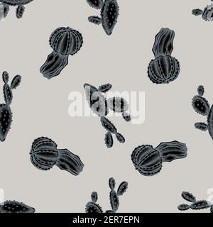 Motivo senza cuciture con cactus stilizzato disegnato a mano Illustrazione Vettoriale