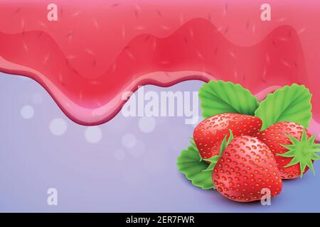 Gocciolamento fusione fragola marmellata gocce sfondo realistico vettore illustrazione Illustrazione Vettoriale