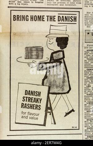 Annuncio per lo streaky Bacon danese nel quotidiano serale (giovedì 13 giugno 1963), Londra, Regno Unito. Foto Stock
