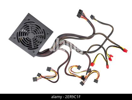 percorso di alimentazione del pc isolato su bianco Foto Stock