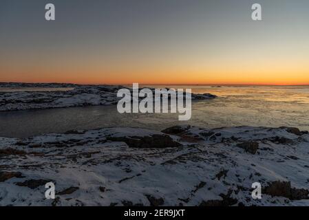 Tramonto in inverno in Svezia Foto Stock