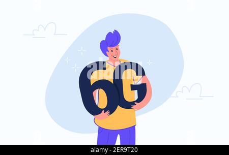 Giovane felice uomo che abbruttava pesante 6g simbolo Illustrazione Vettoriale