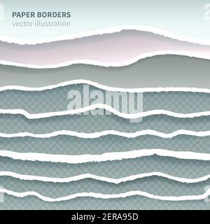 Bordi di carta strappati con alamatura decorativo orizzontale multistrato realistico senza cuciture raccolta elementi bordi immagine vettoriale di sfondo geometrico Illustrazione Vettoriale
